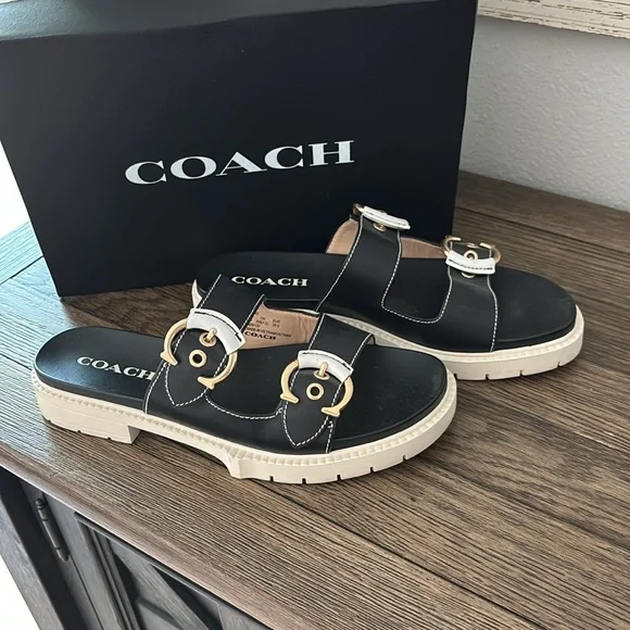 Coach Piper Leather Sandal Black Size 9 Like New - Picture 3 of 7